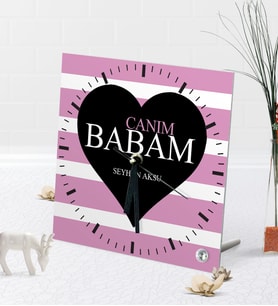 BK Gift Kişiye Özel Canım Babam Masaüstü Kare Cam Saat-1 (Beyaz)
