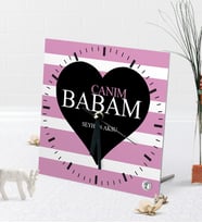 BK Gift Kişiye Özel Canım Babam Masaüstü Kare Cam Saat-1 (Beyaz)