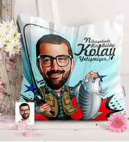 BK Gift Kişiye Özel Bay Balıkçı Karikatürlü  Yastık  1