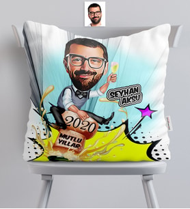 BK Gift Kişiye Özel Bay Yeni Yıl Karikatürlü  Yastık  1
