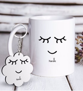 BK Gift Kişiye Özel Sevgililer Günü Beyaz Kupa ve Anahtarlık Hediye Seti-102 (Model 1)