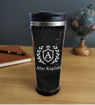 Kişiye Özel İsim Tasarımlı Mermer Desenli 400 ml Termos Bardak  (Siyah)