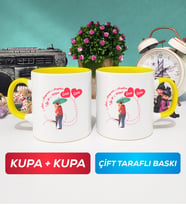 İkili Sevgiliye Sevgililer Günü Hediyesi 3 Kupa Bardak Sarı