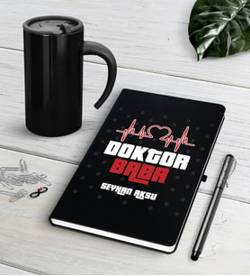 BK Gift Kişiye Özel Doktor Baba Siyah Defter Kalem Termos Mug Seti-2 (Model 1)