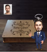 Kişiye Özel Öğretmen Karikatürlü  Ahşap Anahtarlık Kutulu Bay-11