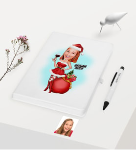 BK Gift Kişiye Özel Yılbaşı Temalı Bayan Karikatürlü Beyaz Defter Kalem Seti - 1
