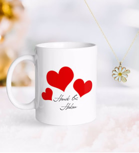 BK Gift Kişiye Özel Sevgililer Günü Kupa ve Çift İsimli Papatya Kolye-82 (Model 1)