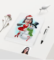BK Gift Kişiye Özel Yılbaşı Temalı Bayan Karikatürlü Beyaz Defter Kalem Seti - 3