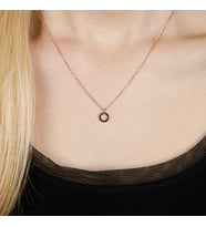 Afrodit Silver Roze Rengi Siyah Taşlı Halka Gümüş Kolye