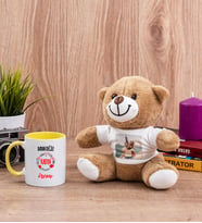 Bayan Değil Kadın Sarı Kupa Bardak ve Peluş Ayıcık