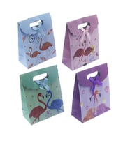 12 Adet 12x16cm Karışık Renkte Flamingo Karton Çanta