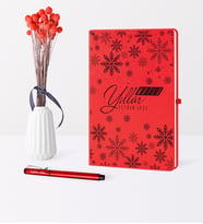 BK Gift Kişiye Özel Yılbaşı Mutlu Yıllar Temalı Kırmızı Defter Kalem Seti - 17