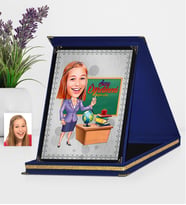 BK Gift Kişiye Özel Bayan Öğretmen Karikatürlü Lacivert Plaket  1