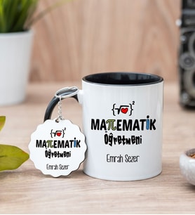 Matematik Öğretmeni Siyah Kupa Bardak Ve Anahtarlık Set