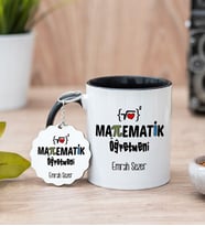 Matematik Öğretmeni Siyah Kupa Bardak Ve Anahtarlık Set