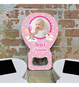 Balon Açacaklı Hediyelik Magnet - Kız Bebek Doğum Günü, Resimli Magnet