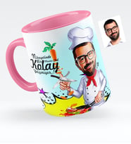 BK Gift Kişiye Özel Bay Chef Karikatürlü Pembe Kupa Bardak  1