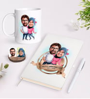 BK Gift Kişiye Özel Yılın En Mükemmel Çifti Karikatürlü Beyaz Defter Kalem ve Kupa Seti-58 (Model 1)