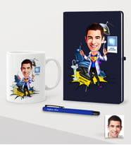 BK Gift Kişiye Özel Bay Diş Hekimi Karikatürlü Lacivert Defter Kalem Kupa Seti - 1 (Model 1)