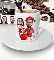 BK Gift Kişiye Özel Yılbaşı Temalı Sevgililer Karikatürlü Türk Kahvesi Fincanı - 5