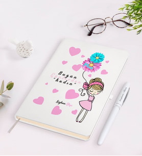 BK Gift Kişiye Özel Kadınlar Günü Tasarımlı Beyaz Defter Kalem Seti-8