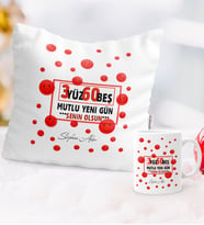 BK Gift Kişiye Özel 365 Mutlu Yeni Gün Temalı Yastık Kupa Seti - 1