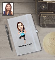 Kişiye Özel Sporcu Karikatürlü Gri Defter Kalem Hediye Seti  Bayan-3