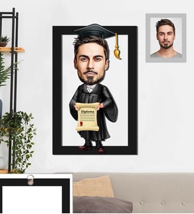 Kişiye Özel Mezuniyet Karikatürlü 3D Ahşap Tablo 30x47 Bay-2
