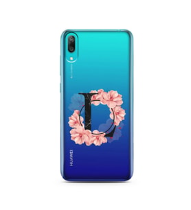Pembe Çiçekli Harf Tasarım Süper Şeffaf Silikon Telefon Kılıfı Huawei Y7 Pro 201