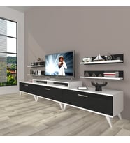 Decoraktiv Ekoflex 270r Slm Retro Tv Ünitesi Tv Sehpası (Beyaz-Siyah)