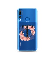 Pembe Çiçekli Harf Tasarım Süper Şeffaf Silikon Telefon Kılıfı Huawei Y9 Prime 2