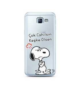 Snoopy Tasarımlı Süper Şeffaf Silikon Telefon Kılıfı Samsung A8 (2016)  