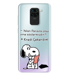 Snoopy Tasarımlı Süper Şeffaf Silikon Telefon Kılıfı Xiomai Redmi Note 9