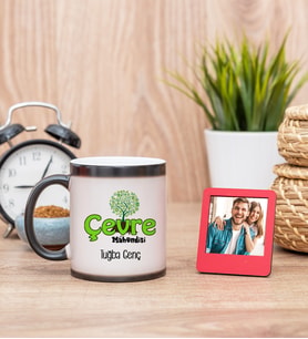 Çevre Mühendisi Sihirli  Kupa Bardak ve Kırmızı Mini Çerçeve