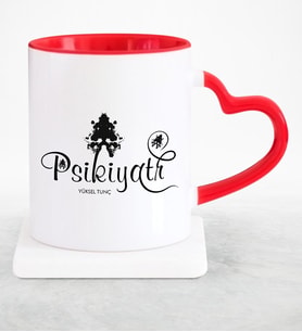 BK Gift Kişiye Özel Mesleki Psikiyatr Kırmızı Kalpli Kupa Bardak
