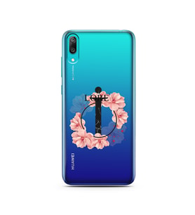 Pembe Çiçekli Harf Tasarım Süper Şeffaf Silikon Telefon Kılıfı Huawei Y7 Prime 2