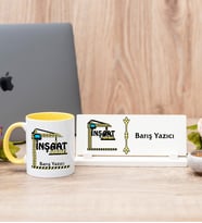 İnşaat Teknikeri Sarı Kupa Bardak Ve Masa İsimliği Hediye Seti