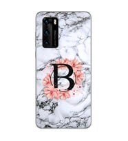 Mermer Çiçekli Harf Tasarım Süper Şeffaf Silikon Telefon Kılıfı Huawei P40 B-Har
