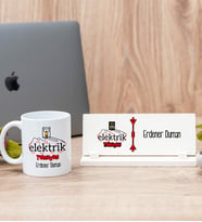 Elektrik Teknisyeni Beyaz Kupa Bardak Ve Masa İsimliği Hediye Seti