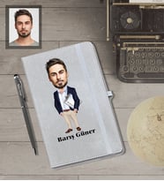 Kişiye Özel Öğretmen Karikatürlü Gri Defter Kalem Hediye Seti  Bay-14
