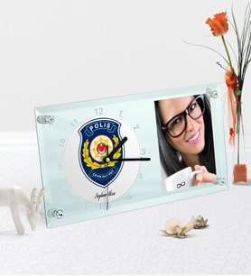 BK Gift Kişiye Özel Polis Çevik Kuvvet Temalı Masaüstü Cam Saat (Beyaz)
