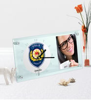BK Gift Kişiye Özel Polis Çevik Kuvvet Temalı Masaüstü Cam Saat (Beyaz)