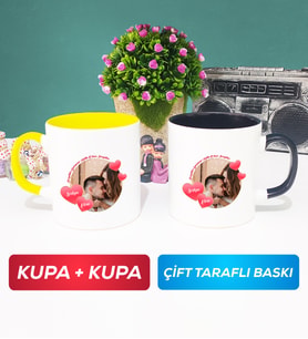 İkili Sevgiliye Sevgililer Günü Hediyesi 8 Kupa Bardak Sarı Siyah