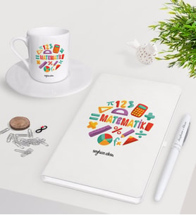 BK Gift Kişiye Özel Matematik Öğretmeni Beyaz Defter Kalem Türk Kahvesi Fincanı Seti-13 (Model 1)