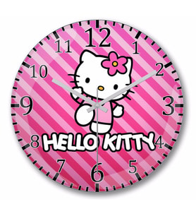 Hello Kitty Duvar Saati Bombeli Gercek Cam