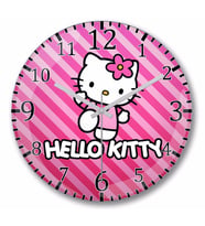 Hello Kitty Duvar Saati Bombeli Gercek Cam