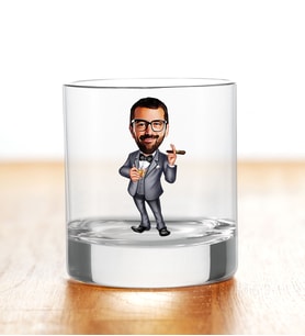 BK Gift Kişiye Özel Renkli Baskılı Erkek Patron Karikatürlü Viski Bardağı (Beyaz)