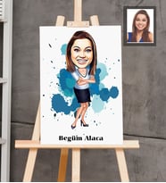 Kişiye Özel İş Kadını Karikatürlü  Ahşap Tablo 30x47 Bayan-5