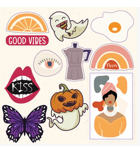 Hayalet Kiss Kelebek Tasarımlı A5 Stickers Çıkartma PYTKSTK014 (Karışık)