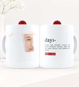 BK Gift Kişiye Özel Fotoğraflı Dayı Anlamı Beyaz Kupa Bardak - 2 (Siyah)